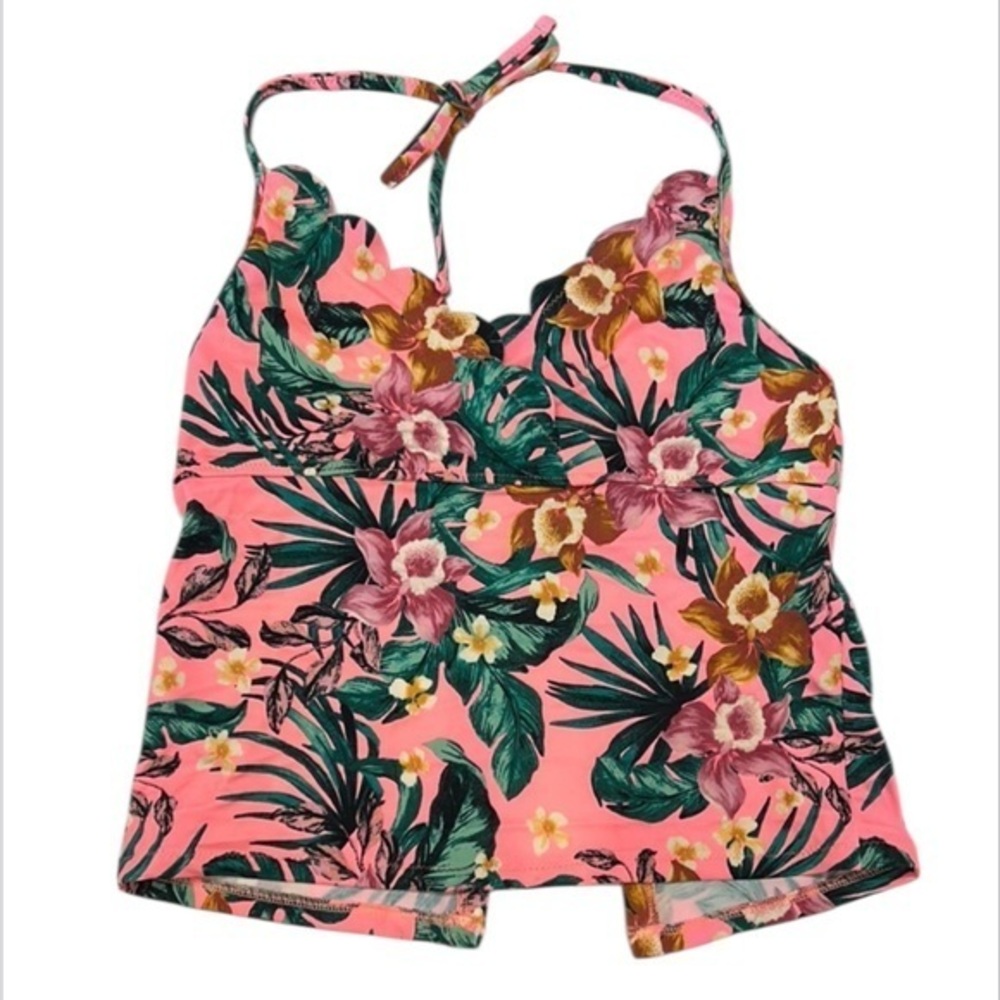 Vanilla Beach pink floral tankini bikini swim top size large NWOT